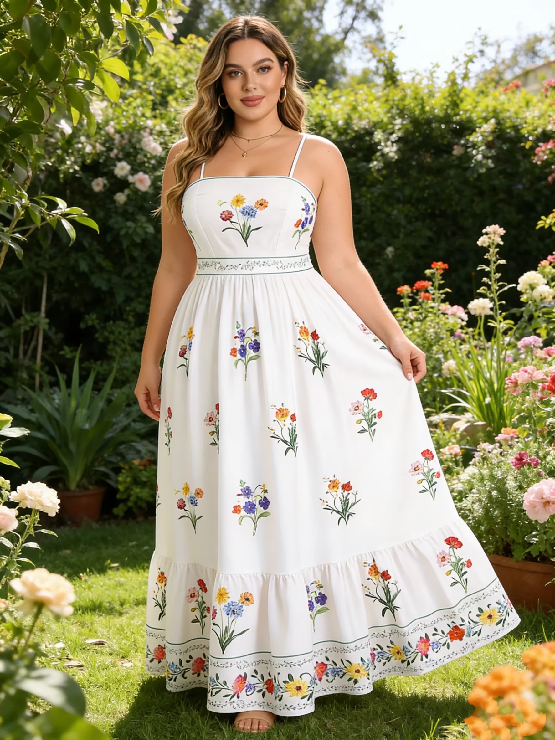 

plus Size Bohemian Floral Print Maxi Dress Summer Casual Vintage Long Skirt Women's Clothing