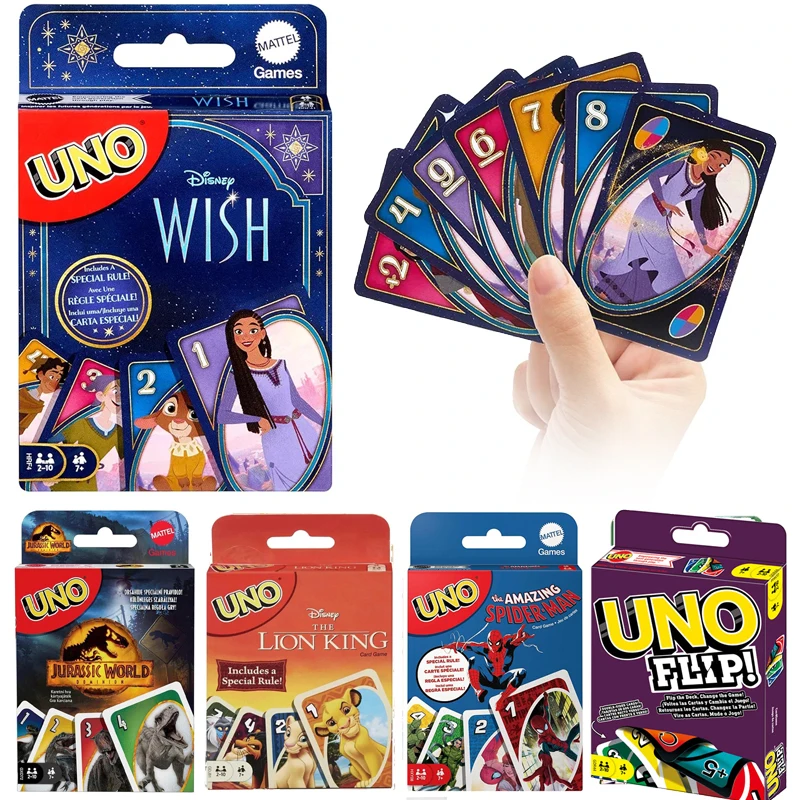 

Mattel Games UNO Disney Wish Card for Family Night Featuring Tv Show Themed Graphics and a Special Rule for 2-10 Players