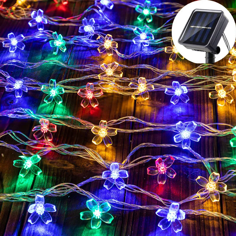 

Solar Fairy String Light Sakura Garlands Peach Flower Cherry LED Lamp 5/7/12M For Wedding Party Garden Christmas Outdoor Decor