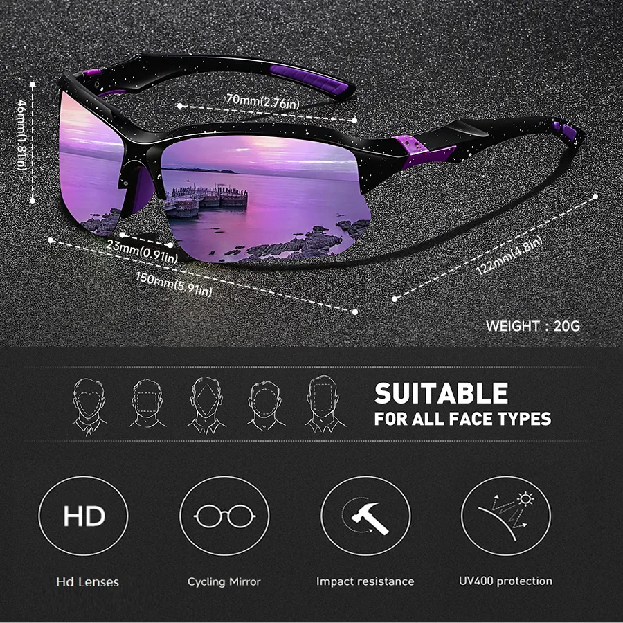 4 قطعة موضة خمر نصف إطار القيادة الصيد الدراجات نظارات شمسية رياضية الرجال النساء تسلق الجبال نظارات شمسية UV400 نظارات