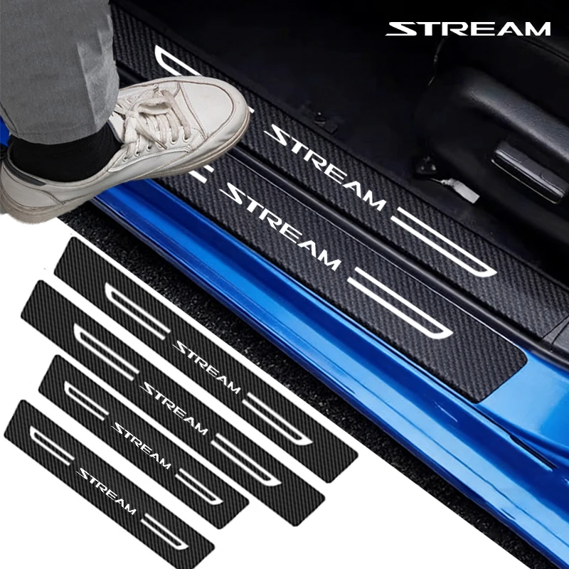 Carbon Fiber Protector Stickers Car Accessories Door Threshold Sill Scuff Plate Decals for STREAM Pedal Guards Strip For Honda