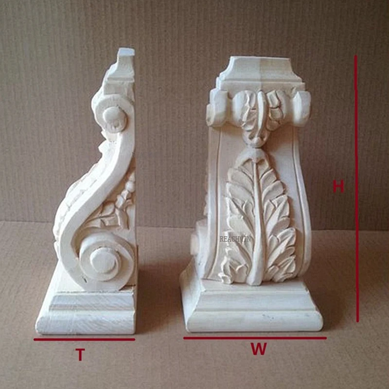 2Pcs/Lot H150*W80*T50mm Preminum European Leaf Design Hand Carved Corbels Wood Corbel