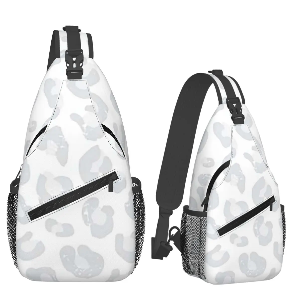 Leopard Print - Silver Gray And White Chest Bag Men Sling Crossbody Backpack Chest Bag Travel Hiking Daypack Shoulder Bag