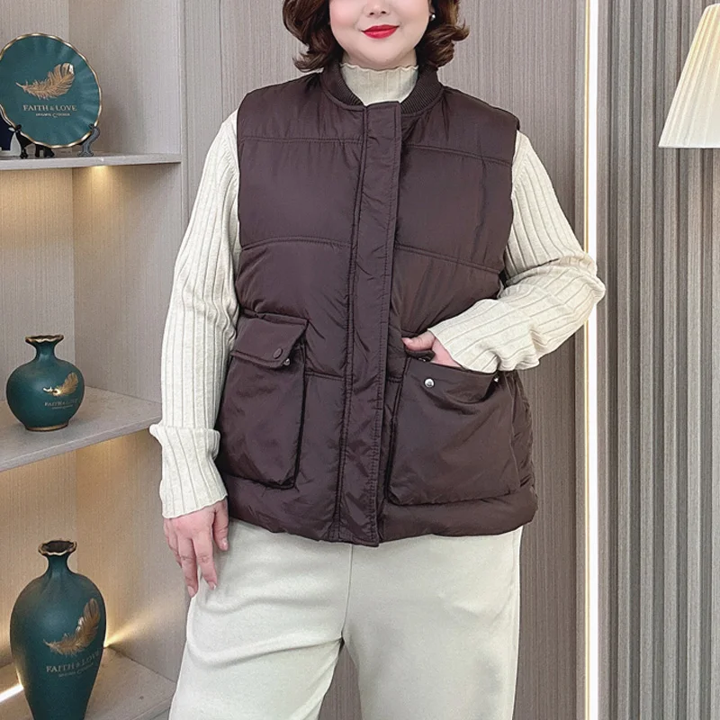 XL XXL Women Parka Winter Warm Casual Fashion Baseball Collar Sleeveless Vest Cotton-padded Jacket 8802