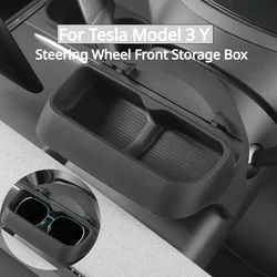 For Tesla Model 3 Y 2021-2024 Auto Interior  Accessories Steering Wheel Front Storage Box Car Mounted Sunglasses Organizer Case