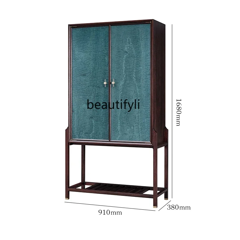 V Storage Locker Solid Wood High Foot Cabinet New Chinese Style Home Entrance Cabinet Clothes Closet Wine Cabinet
