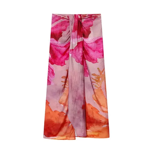 Imagen 2 del producto PB&ZA2025 Falda midi de longitud media con estampado floral elegante informal decorada con nudo novedad de verano para mujer