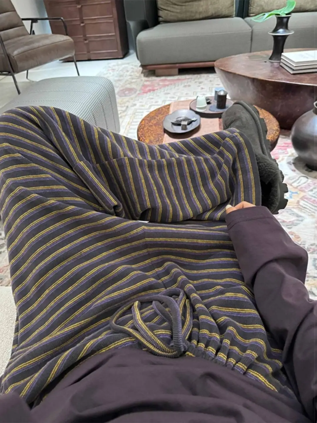 

Брюки женские вязаные свободного кроя с высокой талией, в полоску, больших размеров, повседневные, в стиле ретро, цветные, длинные, для уличного стиля