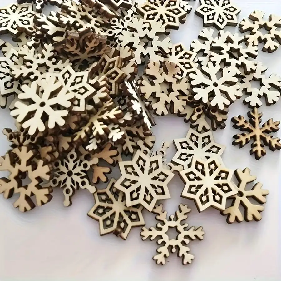 1/5/10/20/50/100pcs decorative items, DIY Christmas decorations, assorted snowflake-shaped wood chips, Christmas tree ornaments—