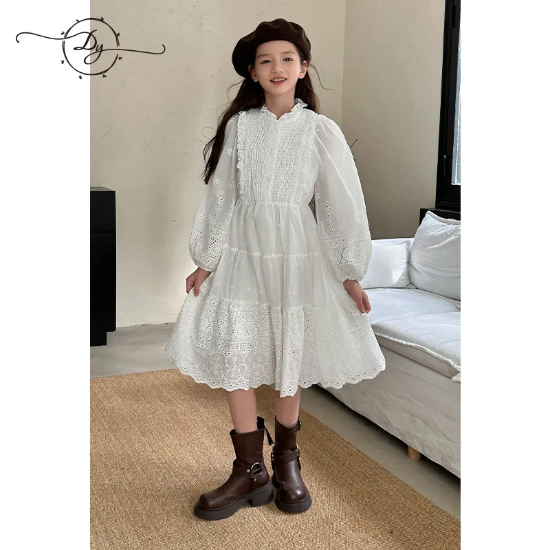 

Girls Skirts 2024 Autumn New Childrens Clothes Girls Baby Foreign Style French Lace Princess Dress Casual Simple Daily