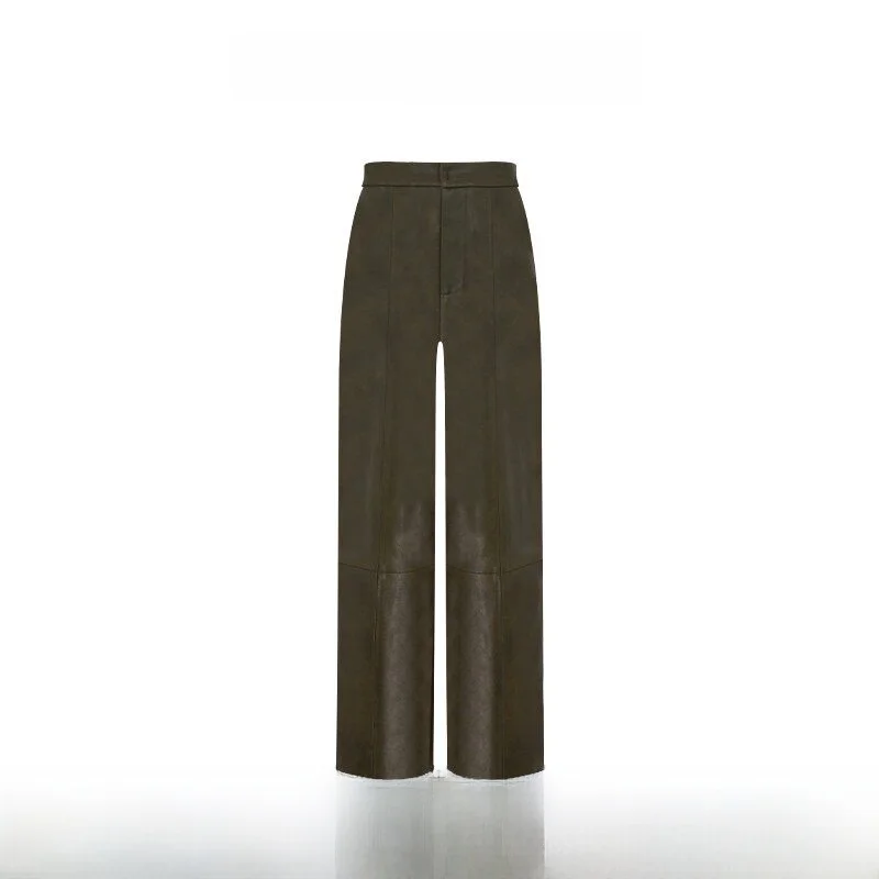 

Женские кожаные брюки Wildsiren осенне-зимние, повседневные, свободного прямого кроя, двухцветные, универсальные, длинные, из ПУ материала