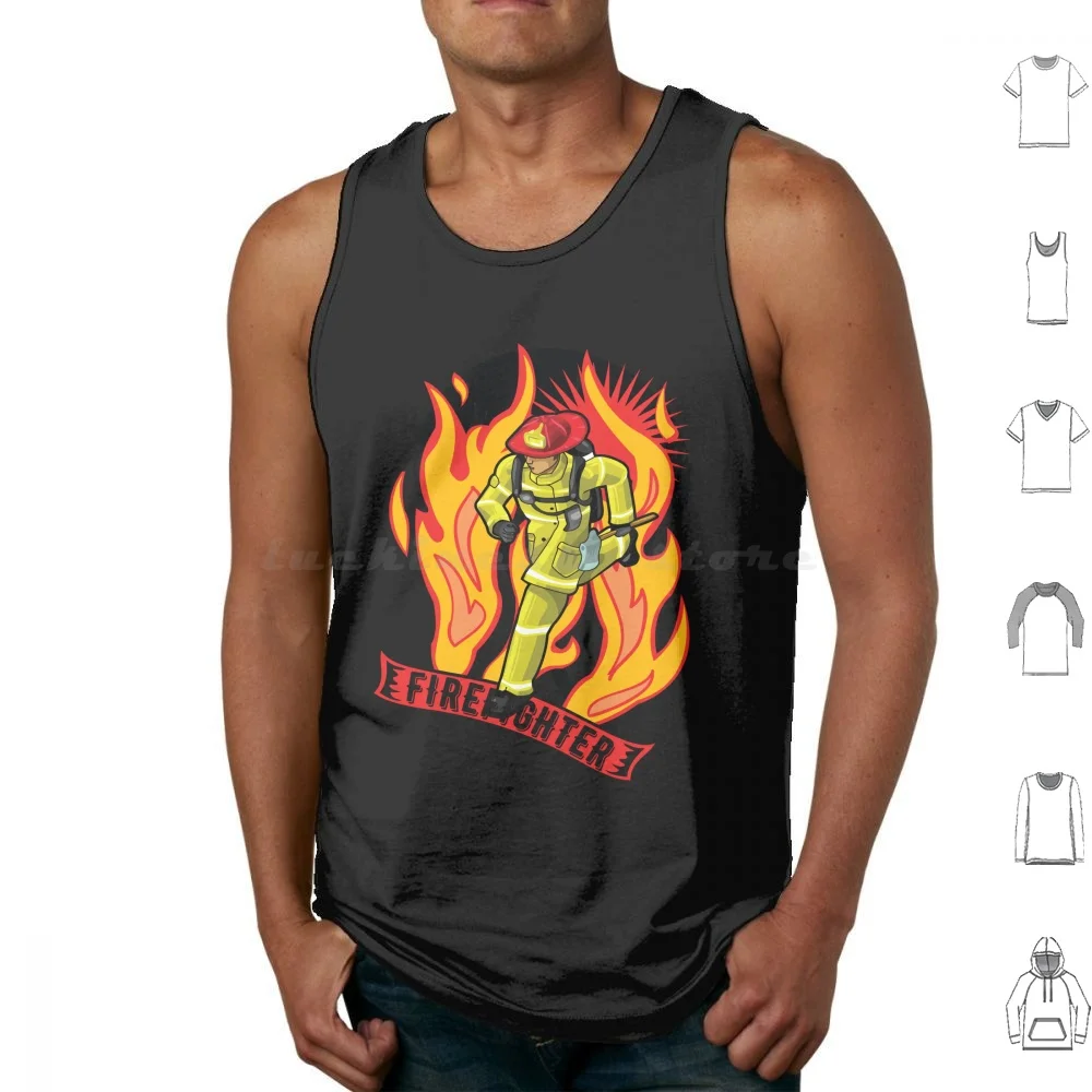 Firefighter With Fire Tank Tops Print Cotton Firefighter Fire Orange Trave Adventure Man Woman Figure Realism