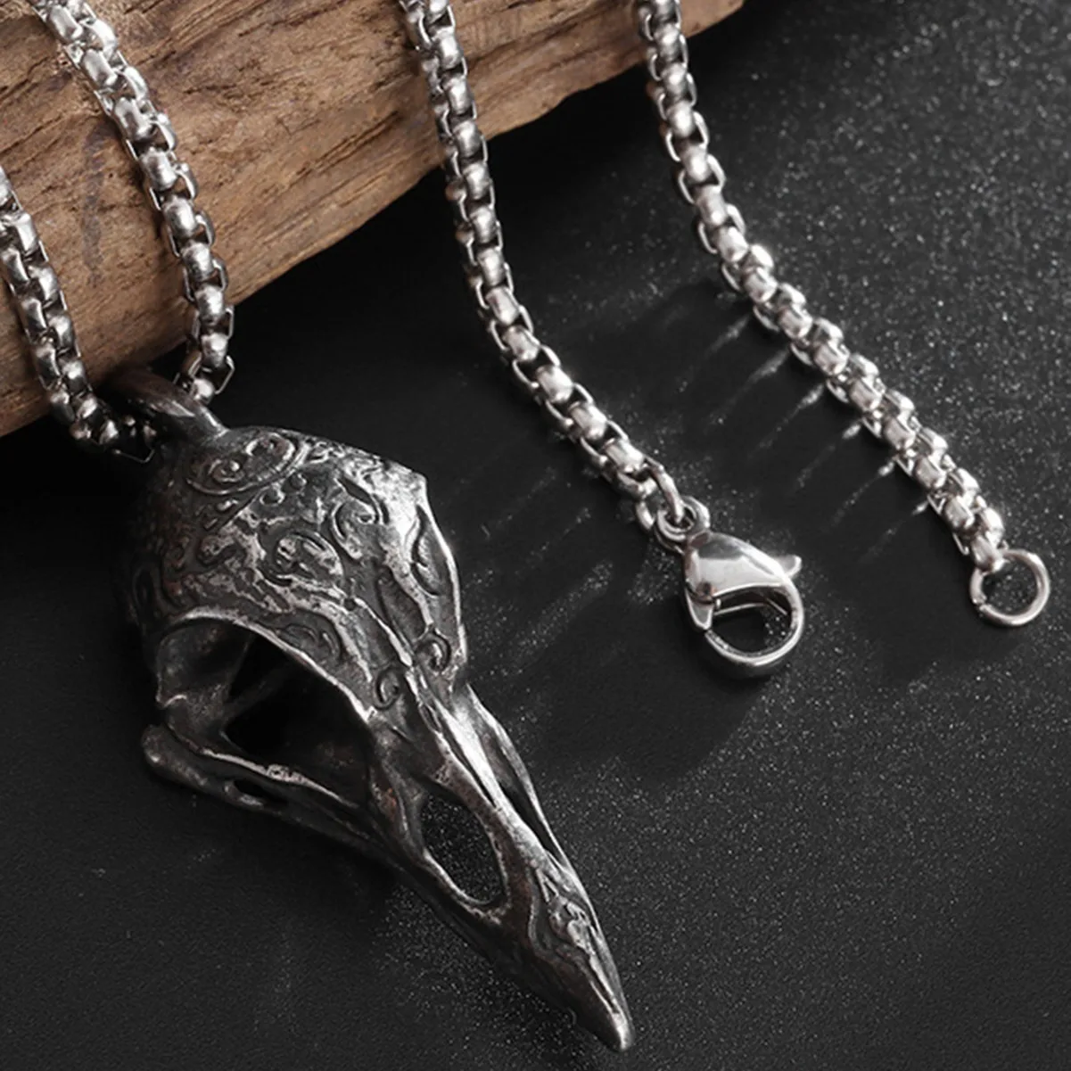 Retro Nordic Style Crow Skull Pendant Necklace – Only .60!