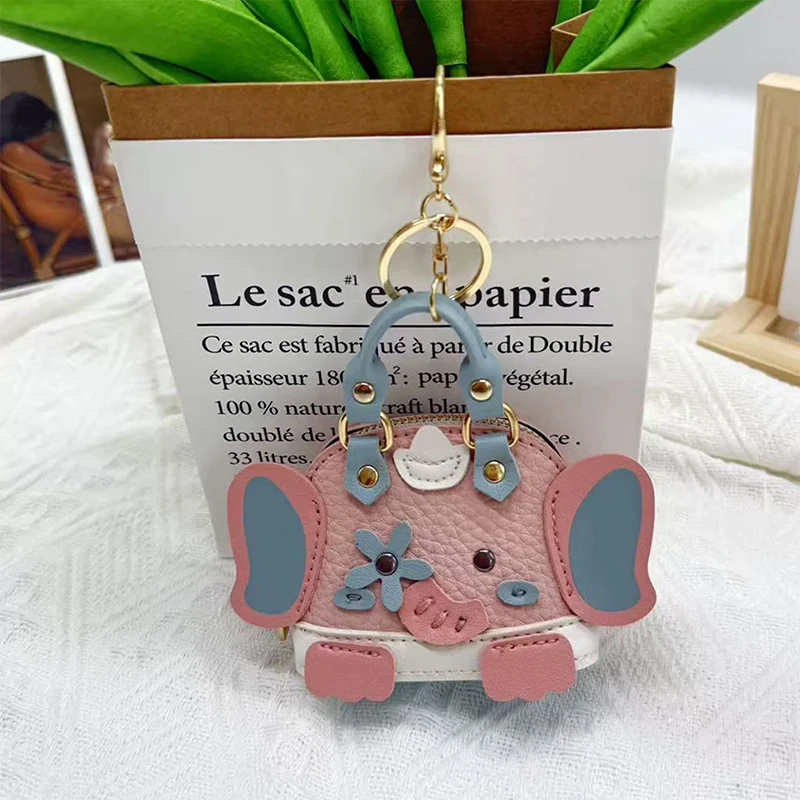 Mini Lychee Pattern Elephant Coin Purse Earphone Bag Keychain Creative Cute Bag Pendant Can Hold Other Small Items