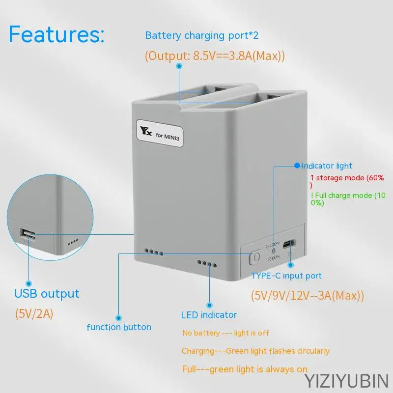 Imagem -03 - Mordomo de Carregamento Direcional bi Suporta Carregamento Rápido pd para Dji Mini Pro Carregador para Dji Mini 3