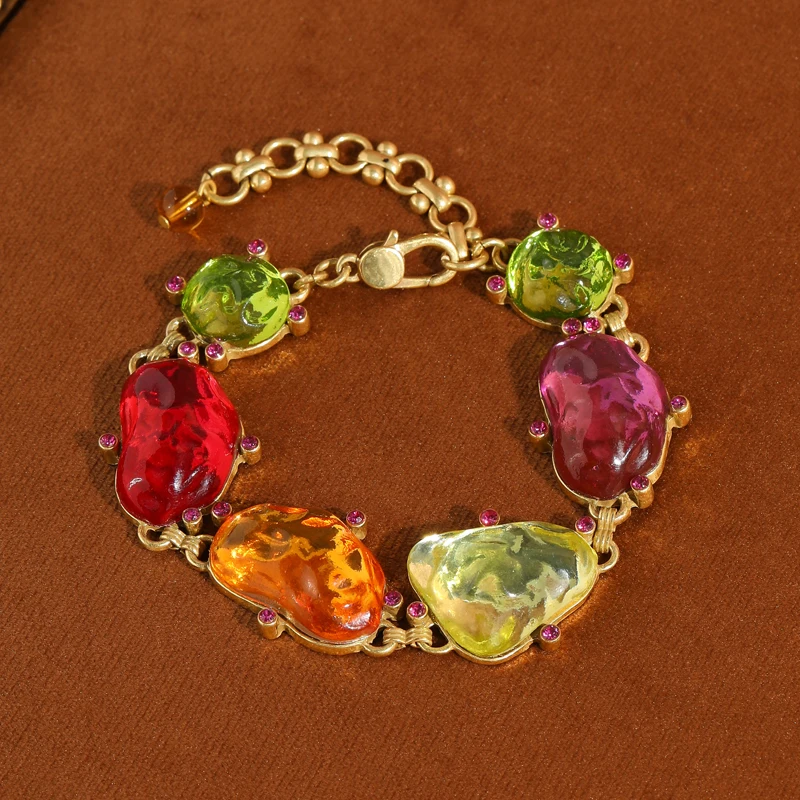 

Vintage Colorful Bracelets Transparent Glass Irregular High Quality Candy Jewelry Dating Elegant Accessories For Woman 2026 Gift