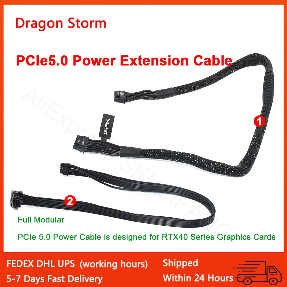 PCIe5.0 GPU Power Cable Sleeved 12VHPWR 16(12+4)Pin Connector For RTX3090Ti 4000 Series Provides 600W Super Power