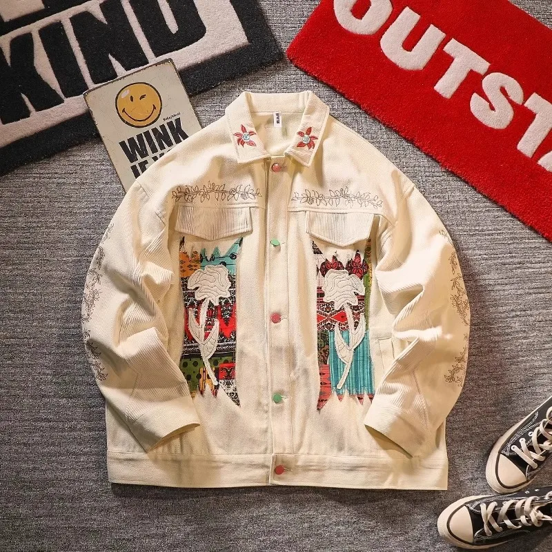 

Large Size American Patchwork Embroidery Baseball Jaet Men Women Sle Ins Japanese Trendy Brand Couple irt Outerwear