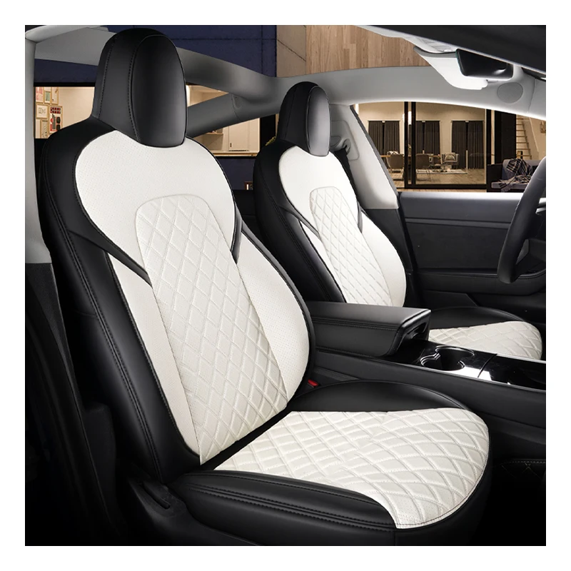 Luxury Genuine Leather in Middle Part Original Custom Fit for 2019-2022  Model 3 Car Front Rear Seat Kits Covers Cushion