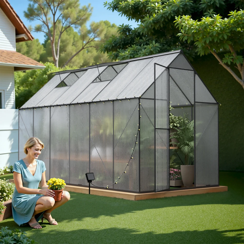 

Outdoor Greenhouse Heavy Duty Walk-In Storage Greenhouse UV Protection Adjustable Vent Window Lockable Door for Garden Backyard