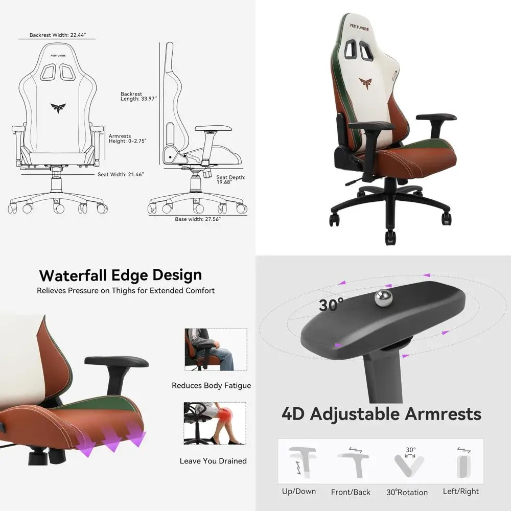 

Эргономичное регулируемое игровое кресло 4D с 155. ° Recline, высокая поддержка спины, поясничная подушка, кожа, емкость 320 фунтов (зеленый)