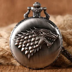 Vintage Style Engraved Wolf Animal Design Arabic Number Quartz Pocket Watch For Men Women Necklace Pendant Chain Collectable