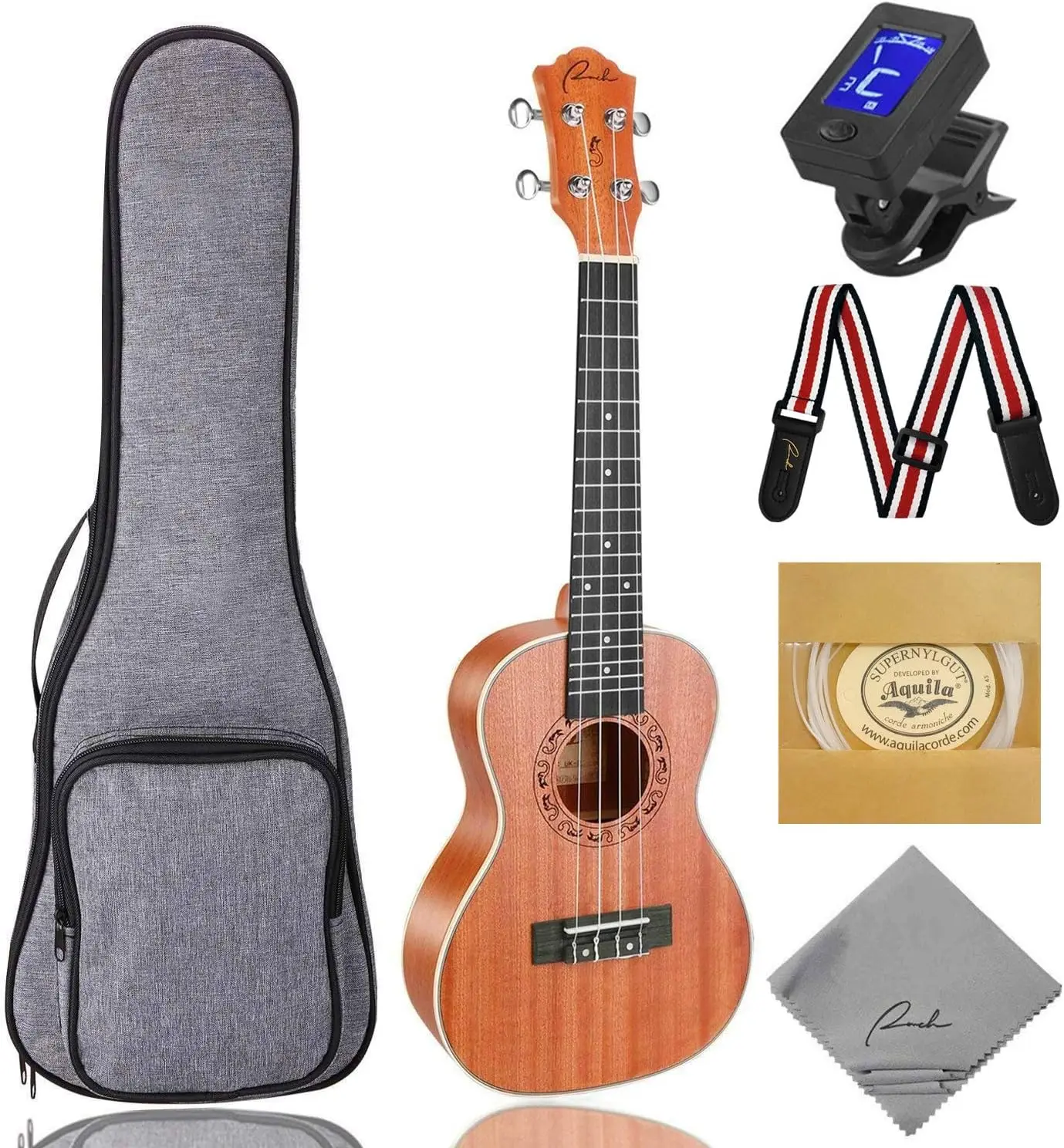 

21 Inch Professional Wooden Ukulele Instrument Kit with 12 Online Lessons, Gig Bag, Tuner, Strap, and Aquila Strings - Small Hawaiian Ukelele Starter Pack Bundle for Beginners