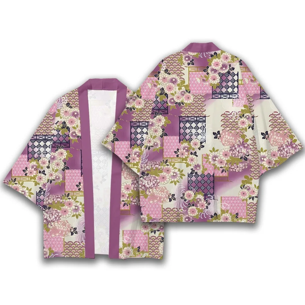 Japanese Sakura Ukiyo-i Printed Feather Knitted Cardigan Kimono Summer Thin Robe Sunscreen Clothes Unisex3