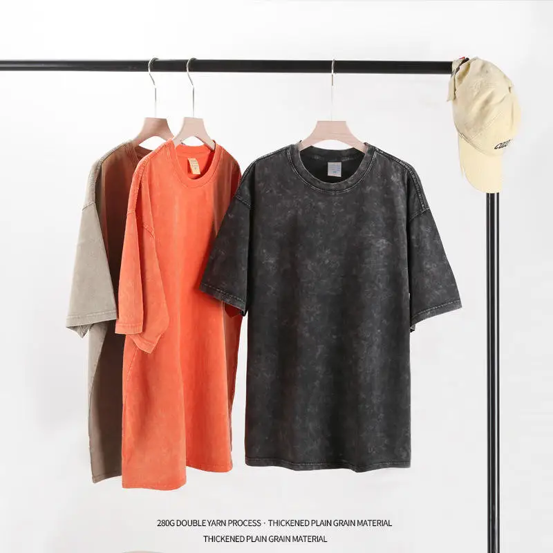 تي شيرت رجالي برسومات حمض الغسيل ملابس كاجوال بأكمام قصيرة للرجال #6