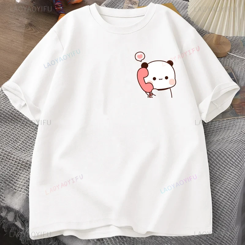 Dudu Is Making A Call To His Bubu Men Women Cotton T Shirt Funny Panda Bear Couple Cute T Shirts Cartoons O Neck Kawaii Clothing