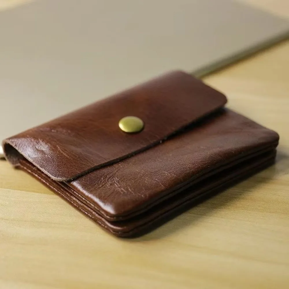 Brown Black Snap Button Wallet Multi Card Slots Zipper Pocket Short Wallet Slim Profile Gift Multi Card Wallet For Women Men
