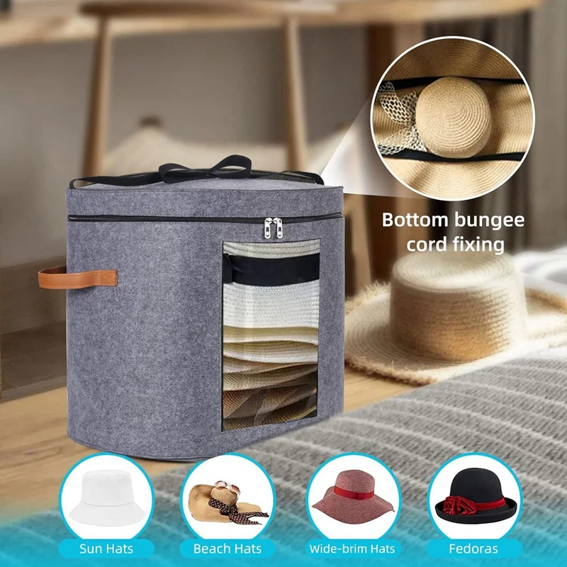Huge Hat Boxes for Women Storage Foldable Hat Storage Boxes with Shoulder Strap & 2 Handles - Hat Boxes for Travel-A79M