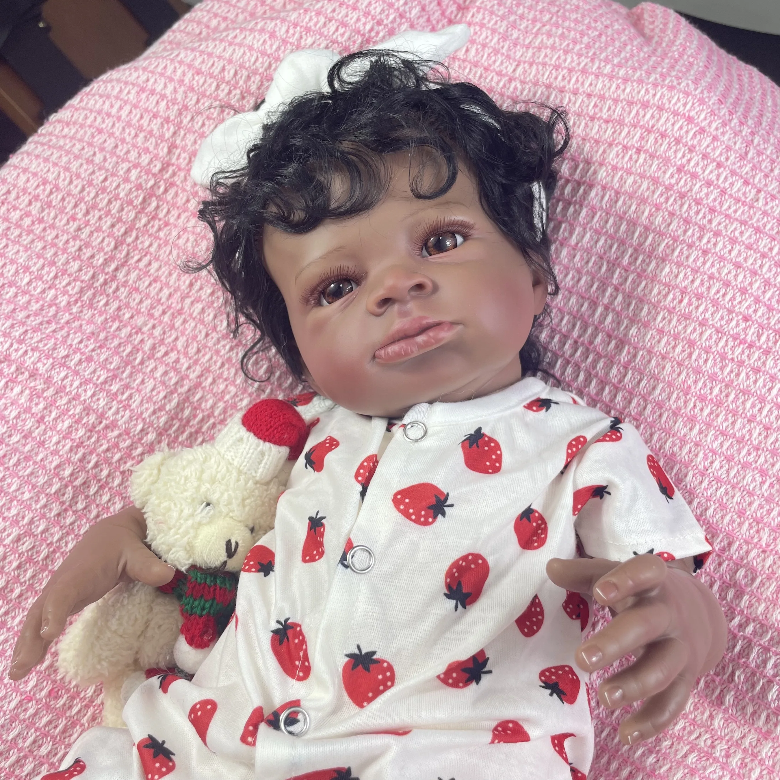 Lanny-muñecas Reborn con acabado de 20 pulgadas para niñas, muñeca recién nacida de piel oscura, Linda muñeca afroamericana, regalo de juguete de Navidad