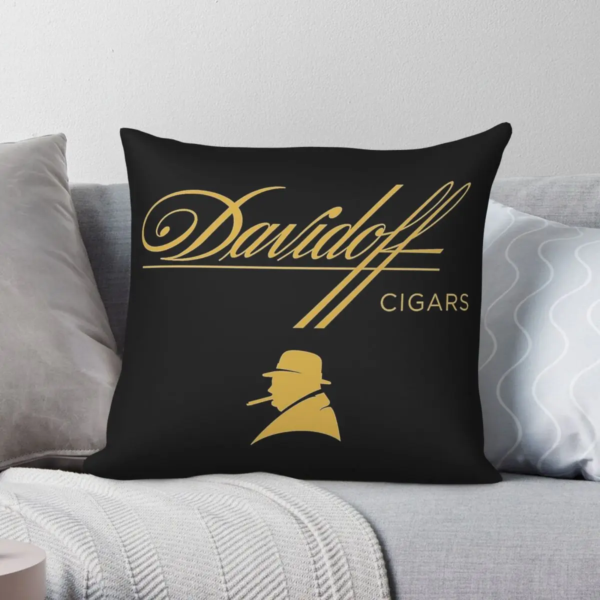 Funda de almohada negra Davidoff Cigars, poliéster, lino, terciopelo, con cremallera creativa, funda decorativa para cojín de cama