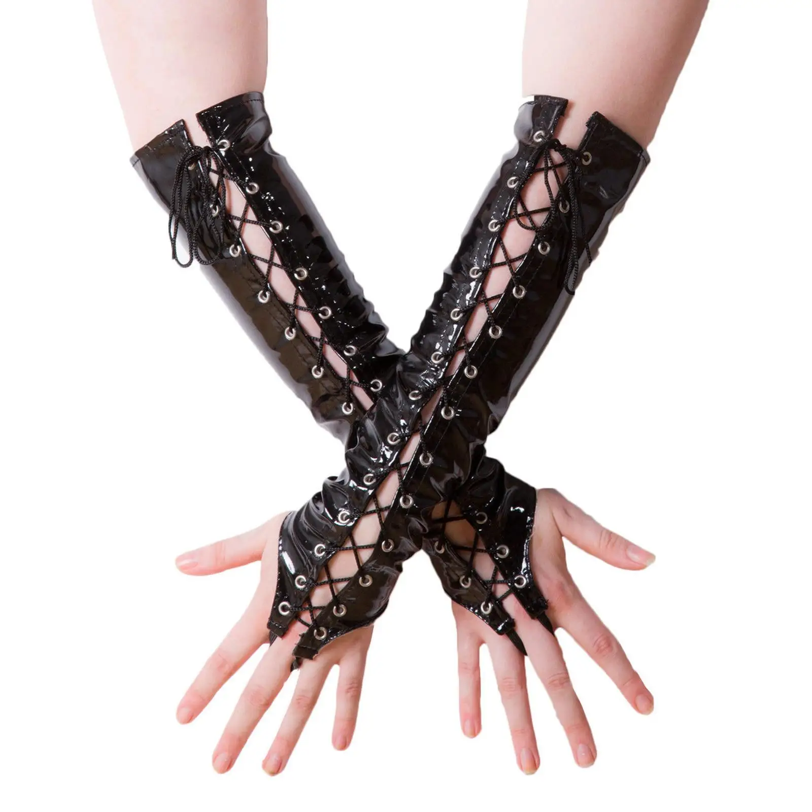 Women Long Gloves Cosplay Costumes Accessory Fancy Dress Elegant Gloves Ladies Stage Show Girls PVC Lacing Gloves
