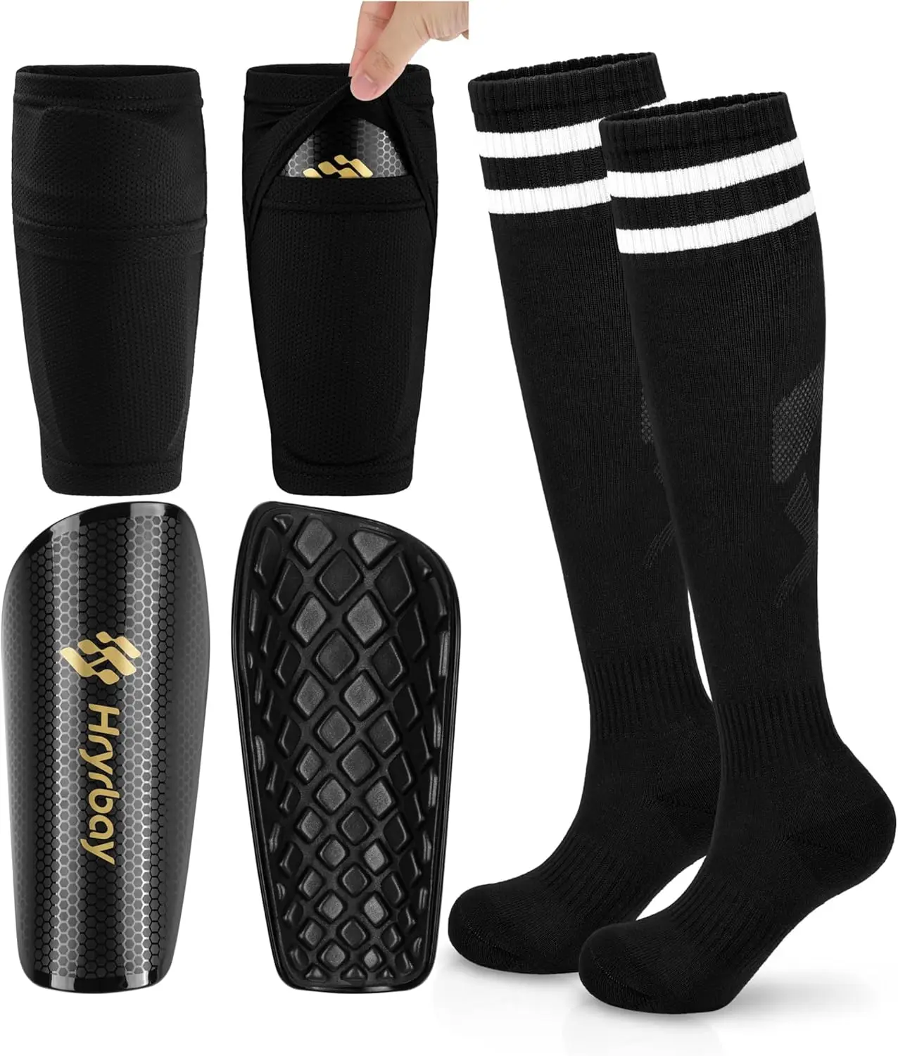 

Kids Soccer Shin Guards with Sleeves & Socks for Ages 3-16 Protective Gear for Training