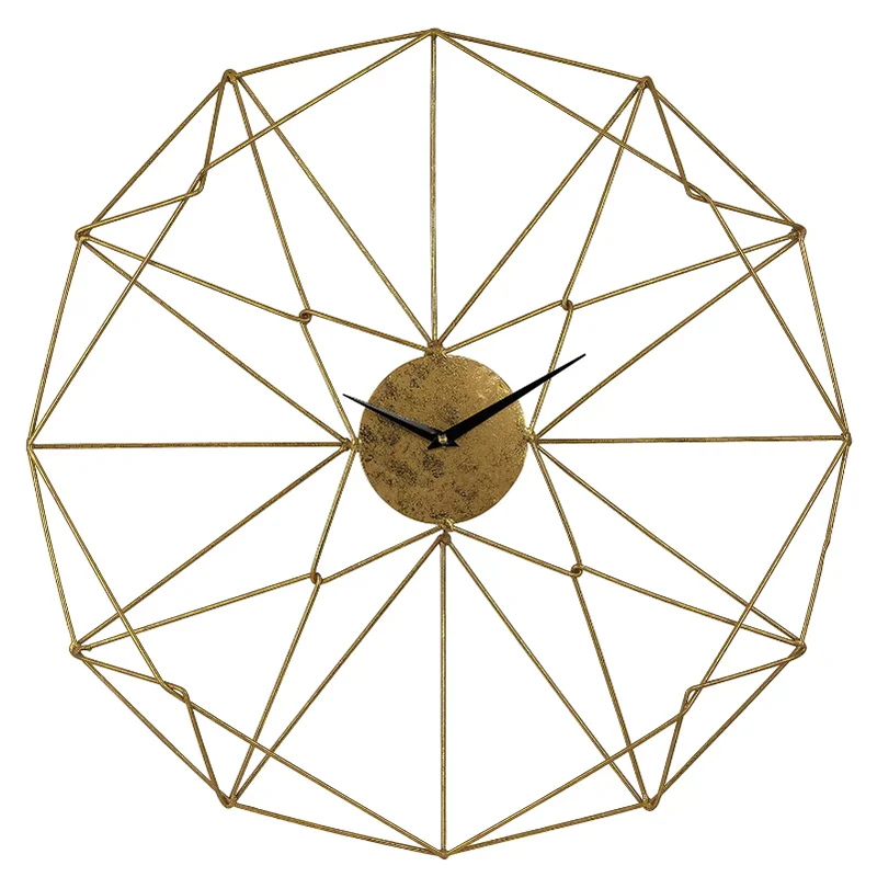 Golden Iron Minimalist Fashion Metal Wall Clock Polygon Mesh Strip Decorative Home Decor Living Room Contemporary