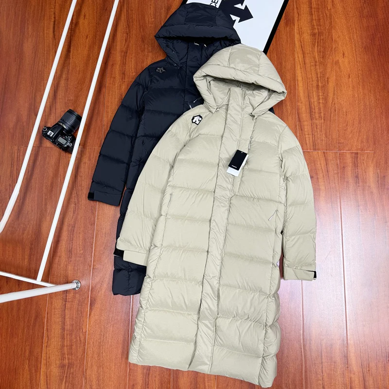 Men and women same style thickened mid-length down jacket solid color hooded down jacket 2026 autumn new style DESCENTE