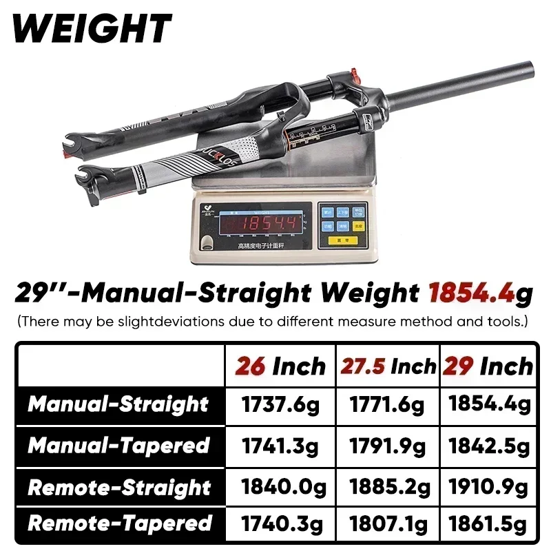 BUCKLOS MTB Air Suspension Fork 120mm Travel 26/27.5/29inch Mountain Bike Fork Remote/Manual Lockout 9mm QR Bicycle Fork