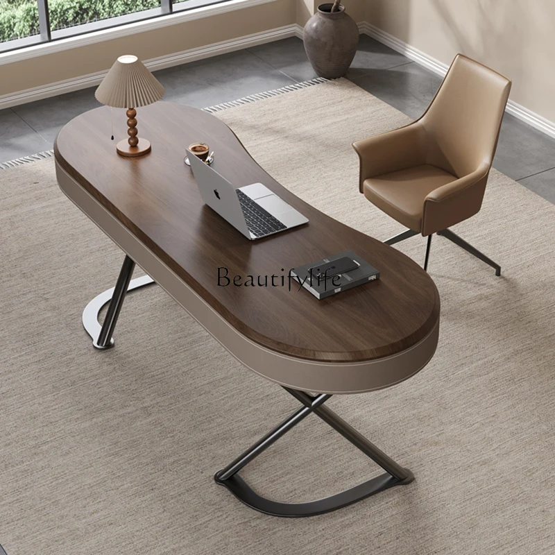 

**Solid wood desk light luxury modern simple saddle leather office computer desk