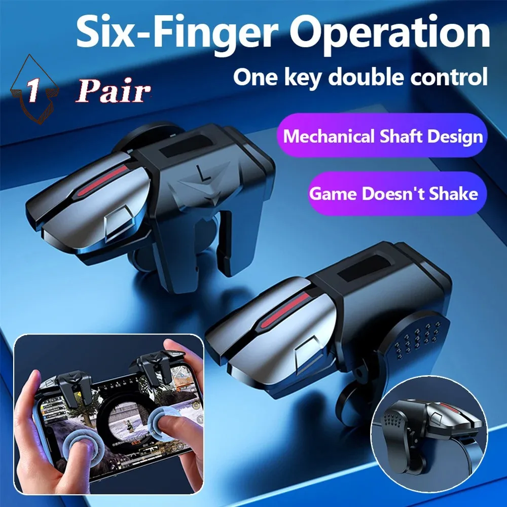 1 Pair 6-Finger Phone Game Trigger for PUBG Mobile Game Controller Gamepad Joystick G21 Aim Shooting Triggers Alloy Key Button