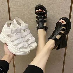 Summer 2025 Roman Style Women's Shoes Wedge with Platform Waterproof Sandals for Woman Wedges Heel Footwear White Super-high H F