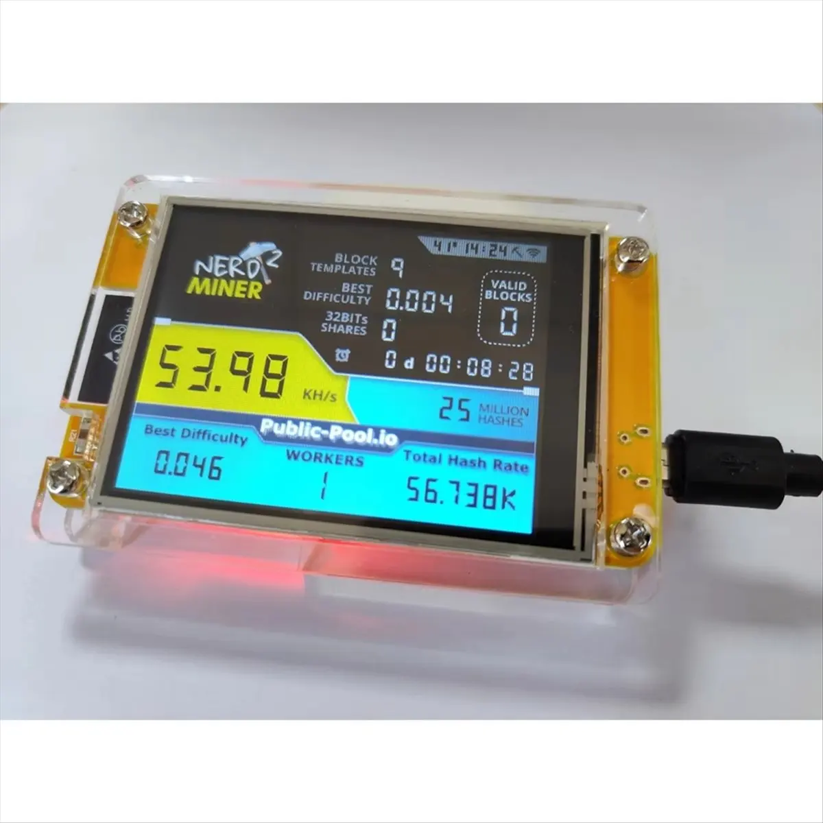 【DT56】Bitcoin Miner V2 55-56KH/S 2.8 Inch Display BTC Smart LCD Display Crypto Solo Lottery Miner