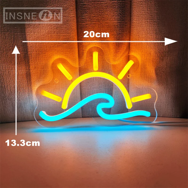 Wave Sunset Neon Sign LED Sun Ocean Sunrise Sea LED Neon Light Home Wall Decor Living Room Beach Bar Decoration Personalize Gift