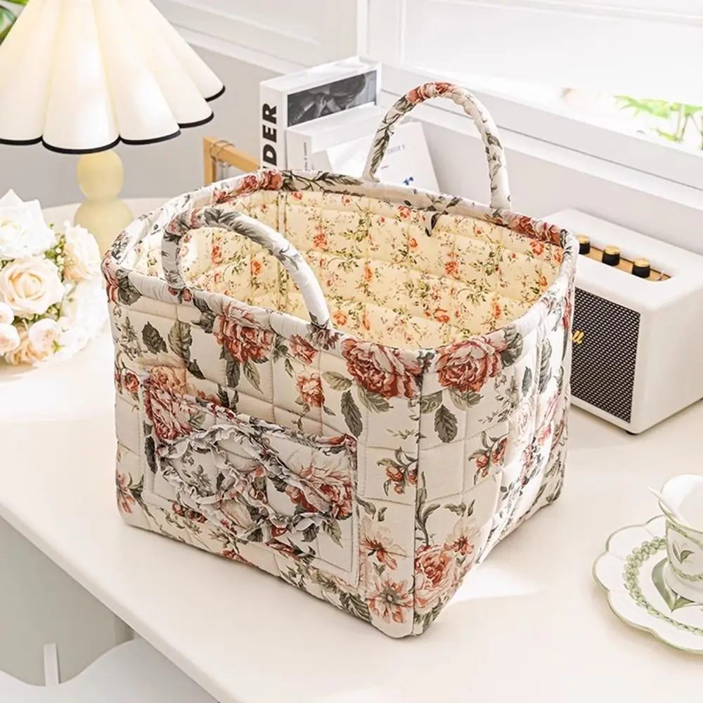 Elegant Pastoral Style Fabric Storage Basket Washable Stackable Sundries Storage Organizer Foldable Picnic Basket Storing Toys