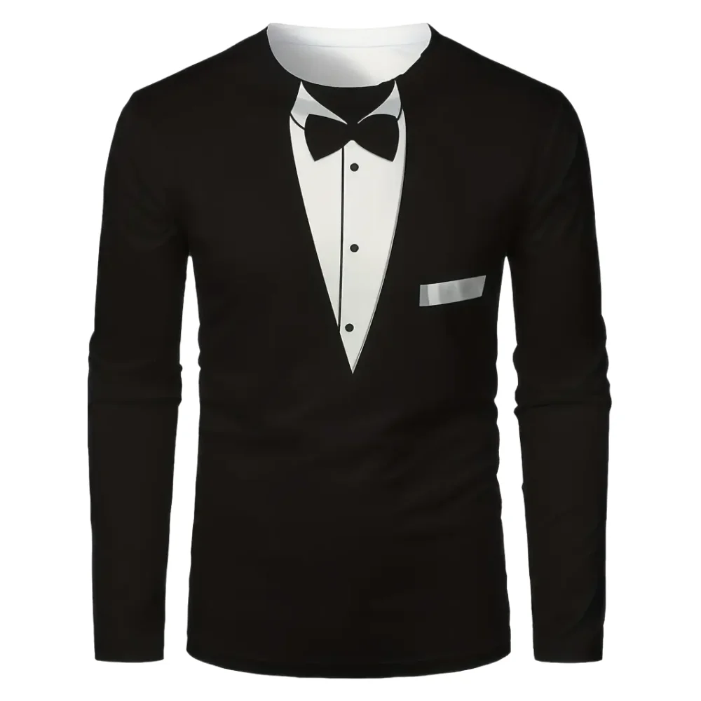 تي شيرت بدلة واقعية سهرة ثلاثية الأبعاد طباعة الرجال كم طويل تي شيرت قمة الموضة غير رسمية البلوز تنفس الشارع الشهير تأثيري الملابس