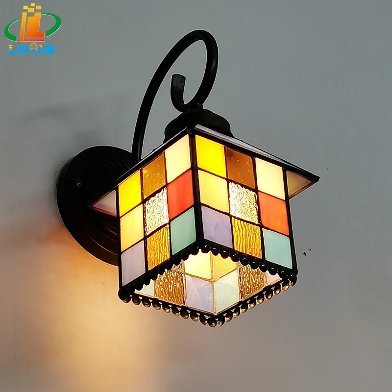 American Simple House Stained Glass Wall Lamp Tiffany Style Bathroom Mirror Front Balcony Staircase Back Wall Decorative Lights