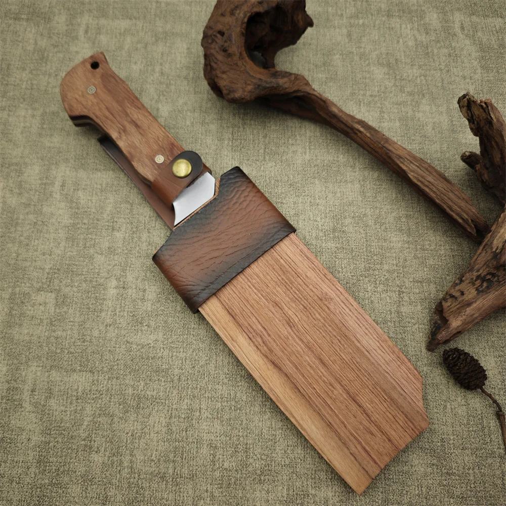 4.7mm thick 9cr18mov Steel Rosewood Handles - Wood Chopper with Ergonomic Handle with Sheath for Outdoor Wood Cutting
