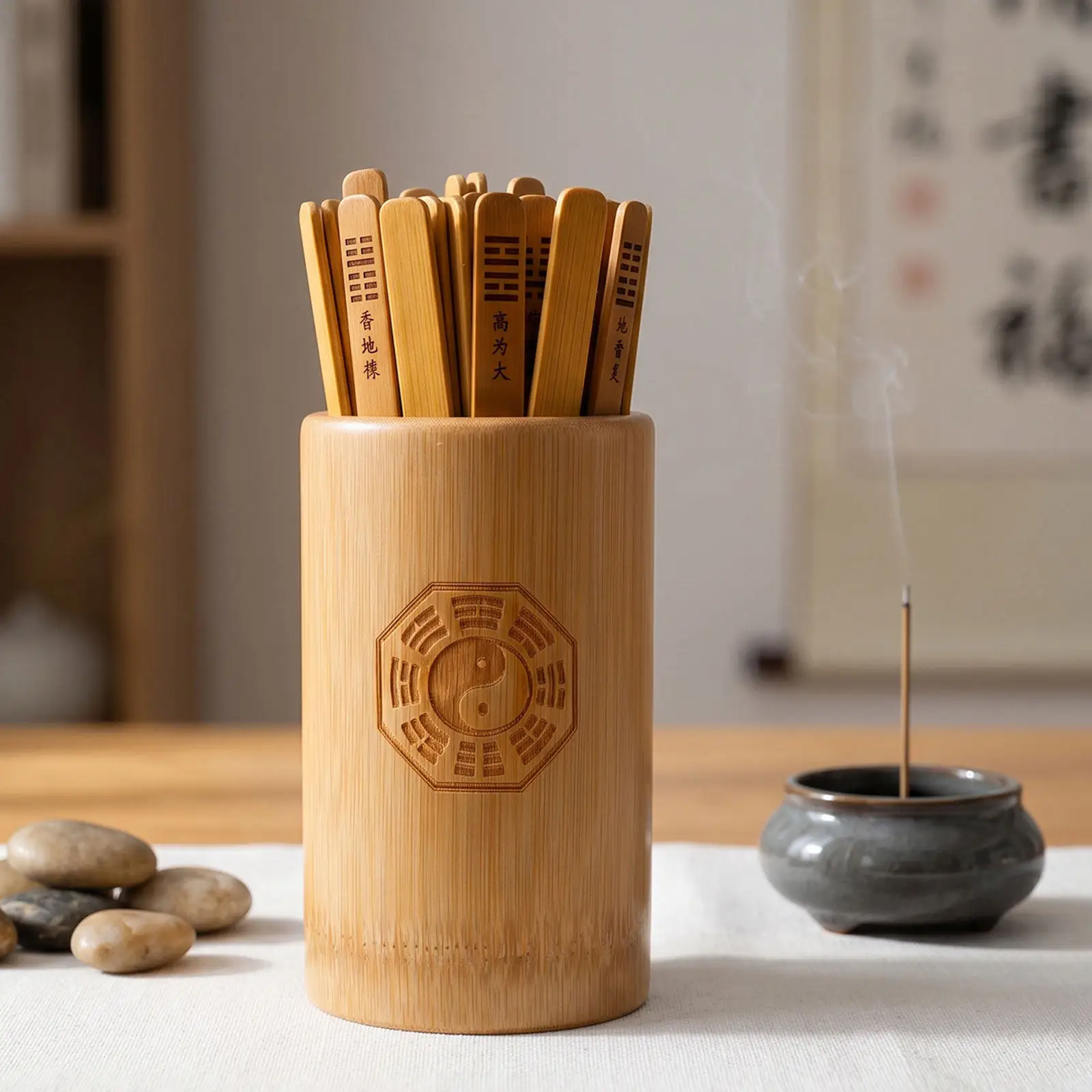 1 Set Chinese Divination Kit Bamboo Fortune Sticks With Bucket Traditional Feng Shui I Ching Supplies For Meditation Guidance
