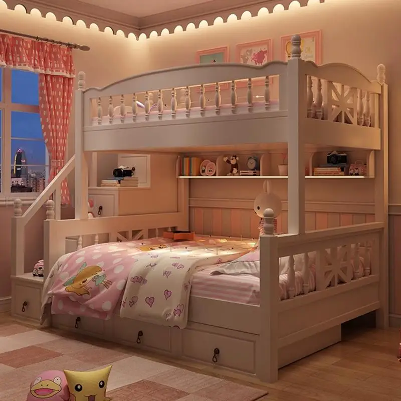 Estilo rural coreano cama de beliche branco moderno minimalista para cima para baixo cama com armazenamento para princesa meninas criativo quarto móveis